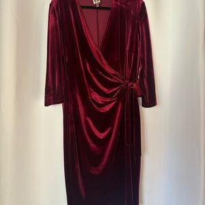 Anne Klein Velvet Wrap Dress in Rich Burgundy